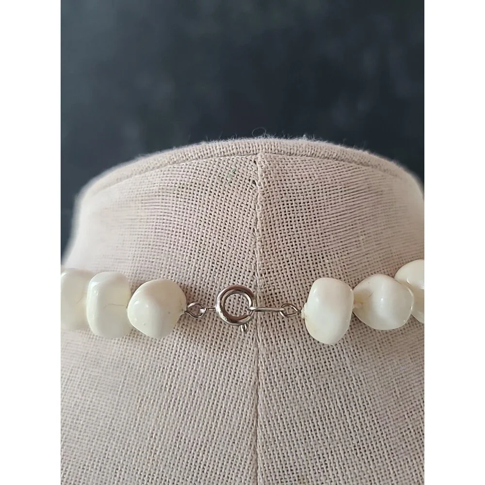White Enamel Beaded Necklace, Vintage Costume Jewelry, READ DESCRIPTION